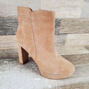 Naturalizer Flavio‎ Womens Ankle Boots Sz 8.5 M Tan Platform Side Zip Block Heel